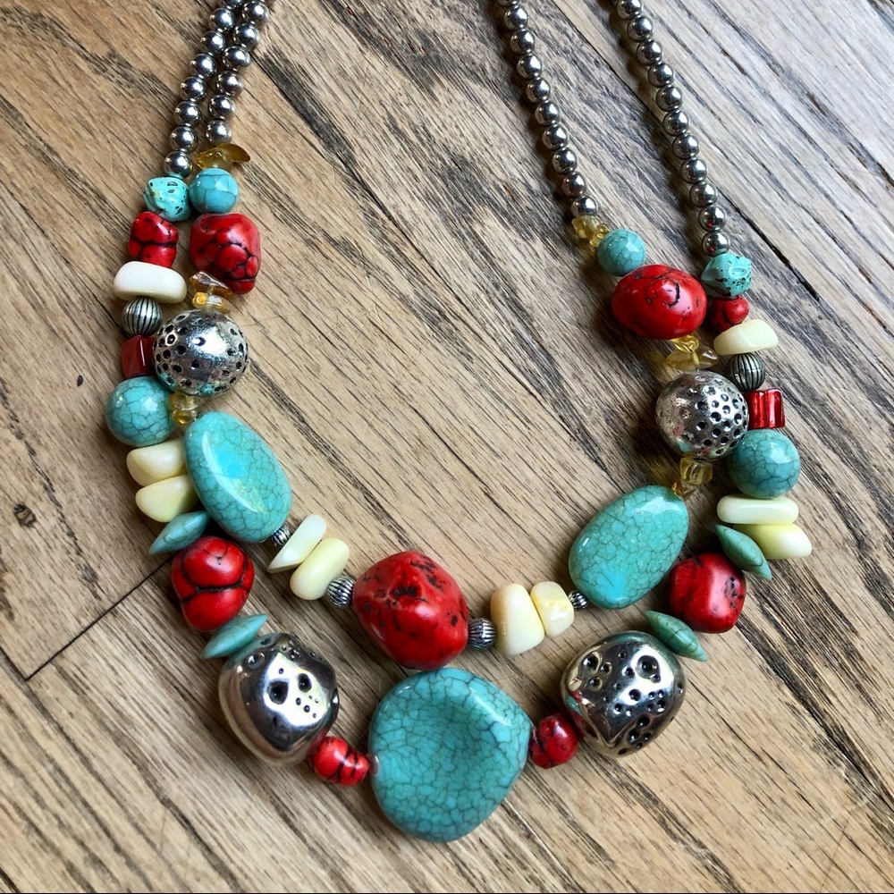 Chico’s chunky turquoise/coral necklace